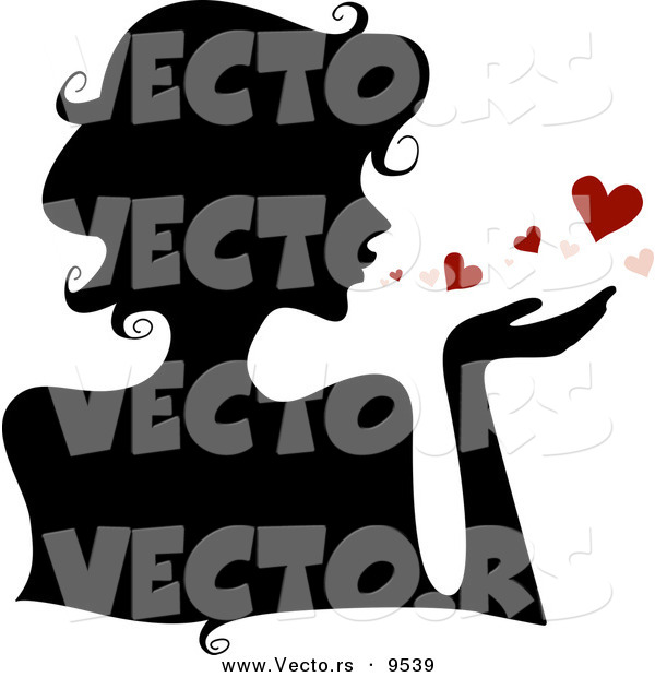Vector of a Silhouetted Girl Blowing Love Hearts