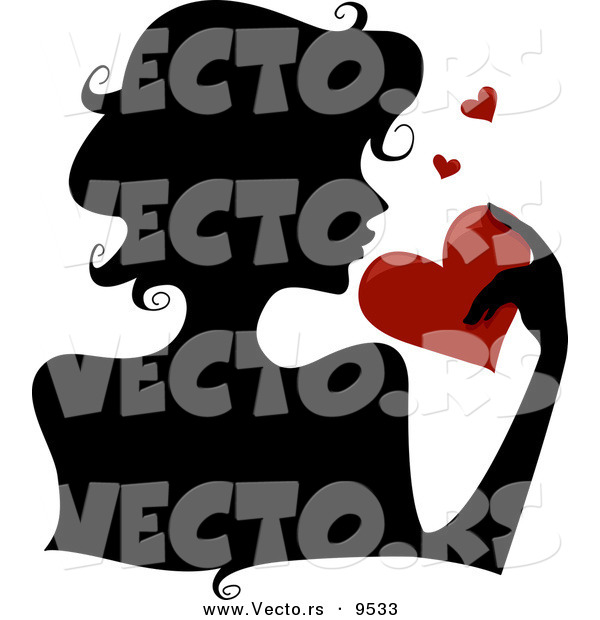 Vector of a Silhouetted Girl Holding a Red Love Heart