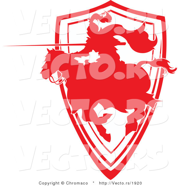 Vector of a Silhouetted Red Knight Charging with Lance While Jousting on Horse