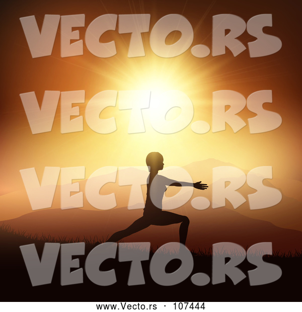 Vector of a Silhouetted Woman Doing Yoga Against an Orange Sunset