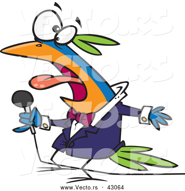 Vector of a Singing Cartoon Bird Holding a Microphone