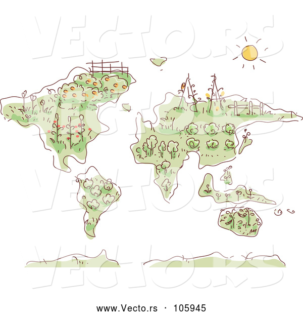 Vector of a Sketched Map with Plants and Gardens