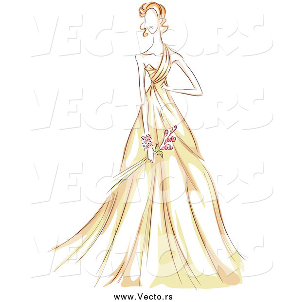 Vector of a Sketched Woman in a Beautiful Yellow Gown