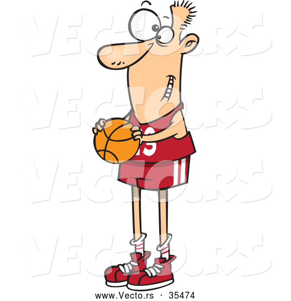 Vector of a Skinny Cartoon Basketball Player with LONG Legs Holding a Ball
