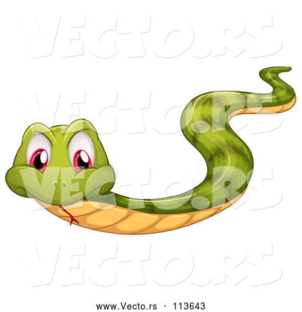 Vector of a Slithering Cartoon Green Snake with Red Eyes