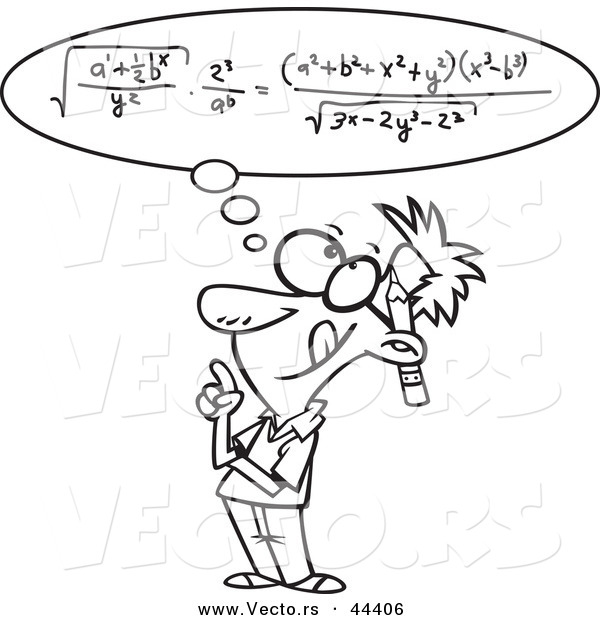 Vector of a Smart Cartoon Man Figuring a Math Equation in His Head - Coloring Page Outline