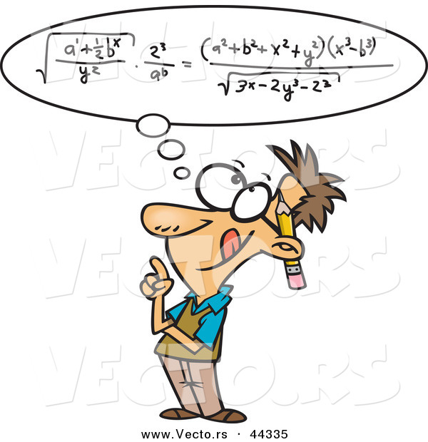 Vector of a Smart Cartoon Man Figuring out a Complicated Math Equation in His Head