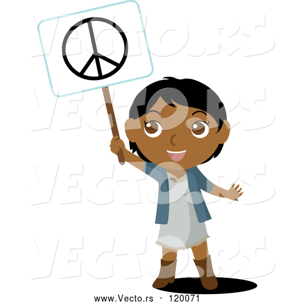 Vector of a Smiling Black Indian Kid Holding up a Peace Sign