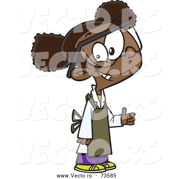 Vector of a Smiling Cartoon Black School Girl Wearing Science Lab Gear While Giving Thumb up Hand Gesture
