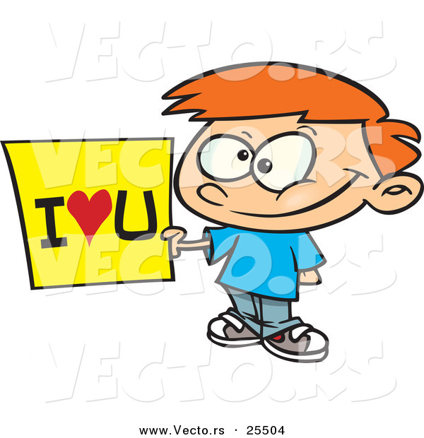 Vector of a Smiling Cartoon Boy Holding I Love You SIgn