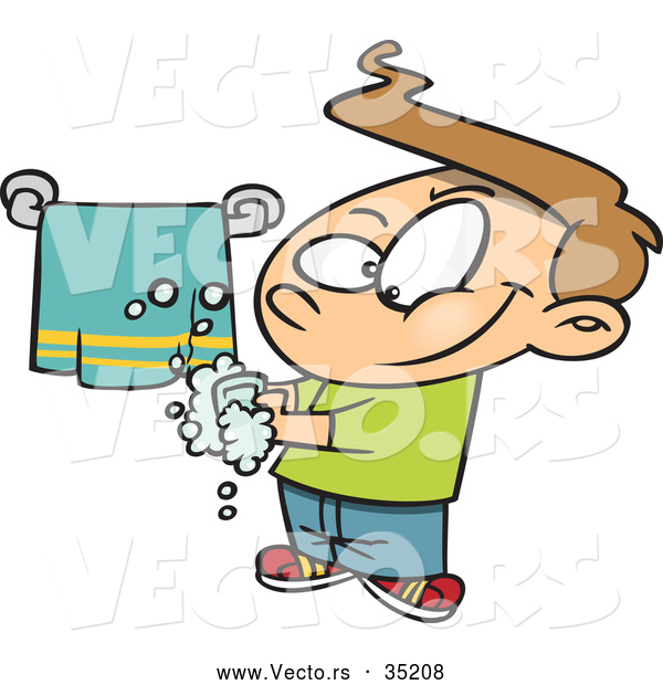 Vector of a Smiling Cartoon Boy Washing His Hands