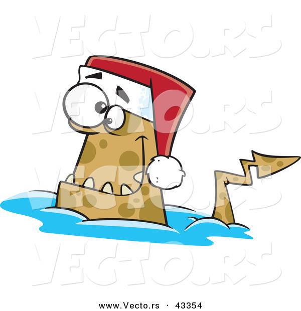 Vector of a Smiling Cartoon Christmas Monster Wearing a Santa Hat