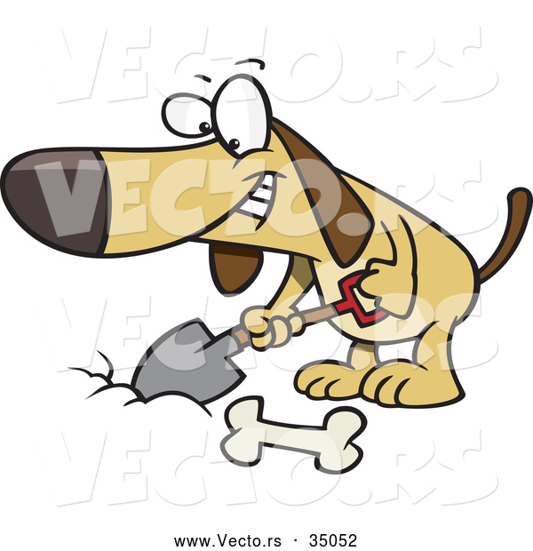 Vector of a Smiling Cartoon Dog Digging a Hole for a Bone