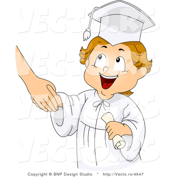 Vector of a Smiling Cartoon Graduating Boy Shaking Teacher's Hand