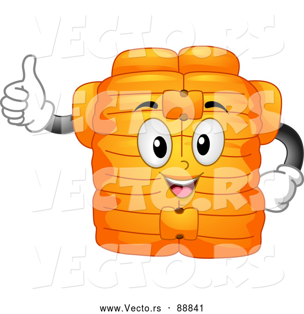 Vector of a Smiling Cartoon Life Jacket Mascot Holding a Thumb up