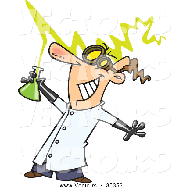 Vector of a Smiling Cartoon Mad Scientist Holding a Beaker
