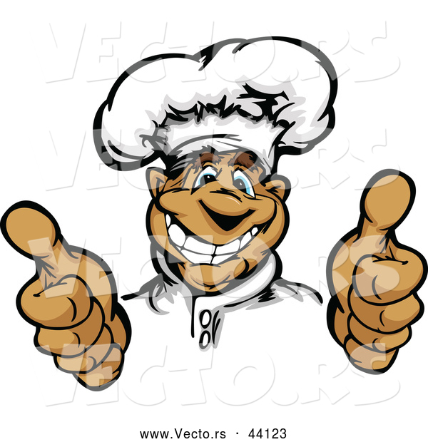 Vector of a Smiling Cartoon Male Chef Mascot Hand Gesturing with Two Thumbs up
