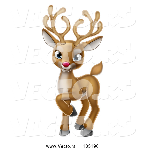 Vector of a Smiling Cartoon Red Nosed Christmas Reindeer