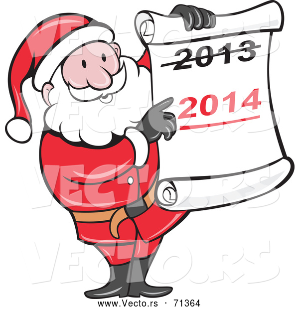 Vector of a Smiling Cartoon Santa Holding a 2014 Scroll