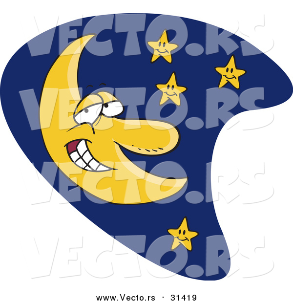 Vector of a Smiling Moon with Stars - Cartoon Style