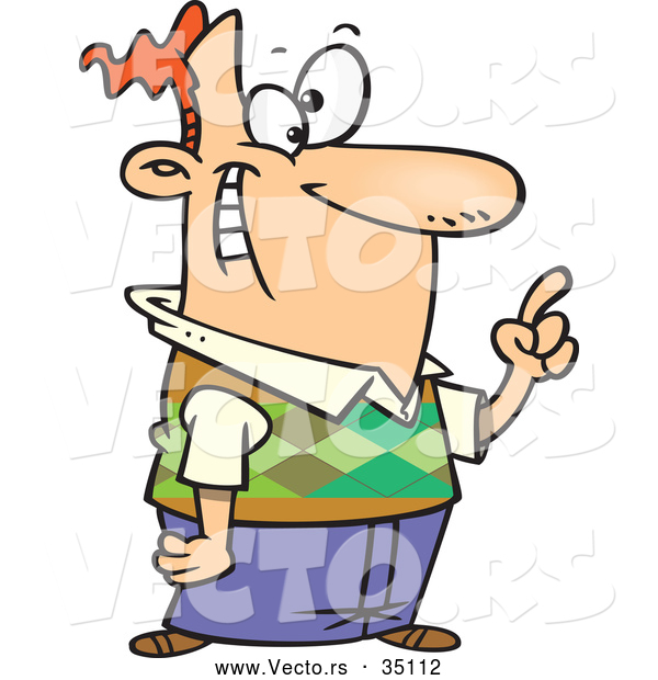Vector of a Smiling Wacky Cartoon Man Pointing His Finger Towards Something