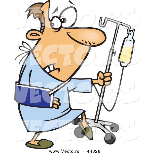 Vector of a Sneaky Cartoon Injured Man Trying to Escape the Hospital