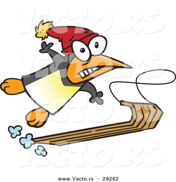 Vector of a Snow Sledding Cartoon Penguin
