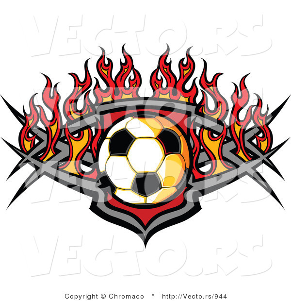 Vector of a Soccer Ball over a Tribal Badge Surround by Fire