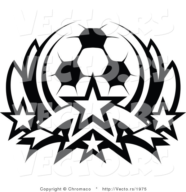 Vector of a Soccer Ball with Stars - Black and White Outline