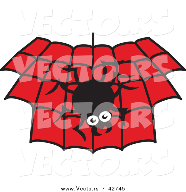 Vector of a Spider Hanging down over a Black and Red Web