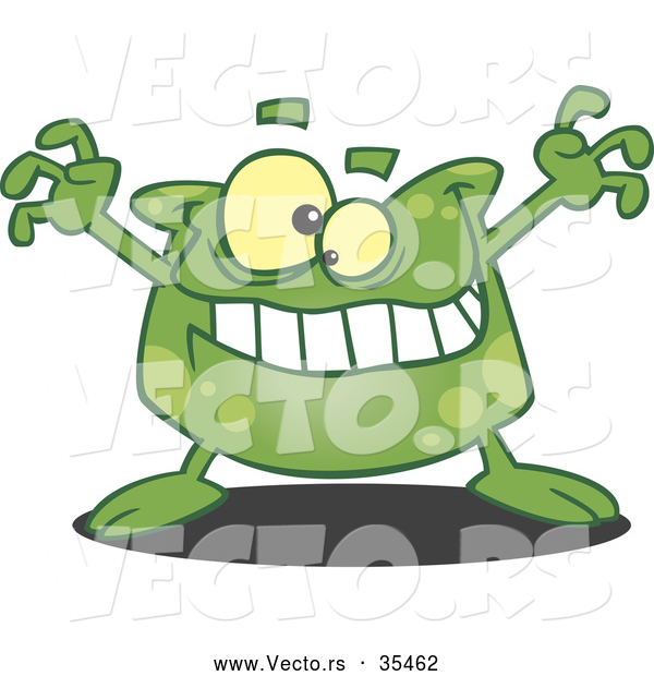 Vector of a Spotted Green Cartoon Monster Trying to Scare