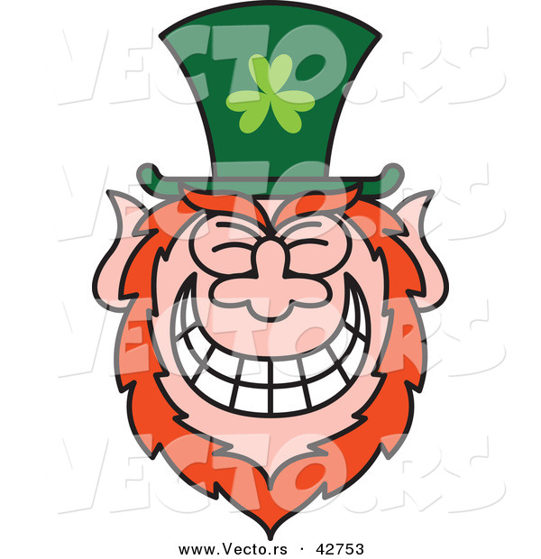 Vector of a St. Paddy's Day Cartoon Leprechaun with Big Grin on His Face