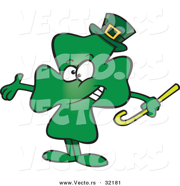 Vector of a St. Patrick's Day Cartoon Clover Presenting Stance