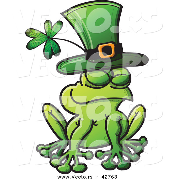 Vector of a St. Patrick's Day Cartoon Frog Wearing a Clover Green Hat