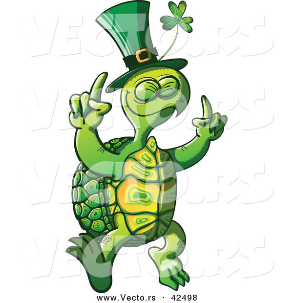 Vector of a St. Patrick's Day Cartoon Turtle Dancing with Clover Hat