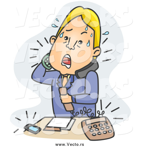Vector of a Stressed Blond White Businessman Answering Phone Calls over Blue