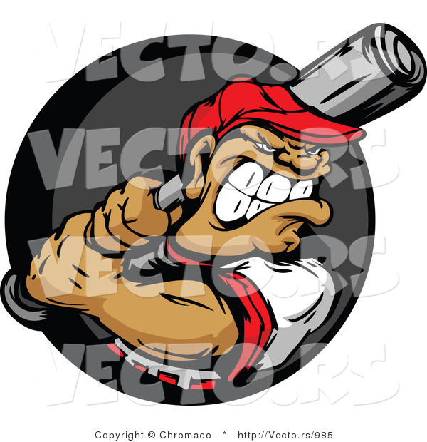 Vector of a Strong Baseball Player Gritting Teeth While Holding Bat