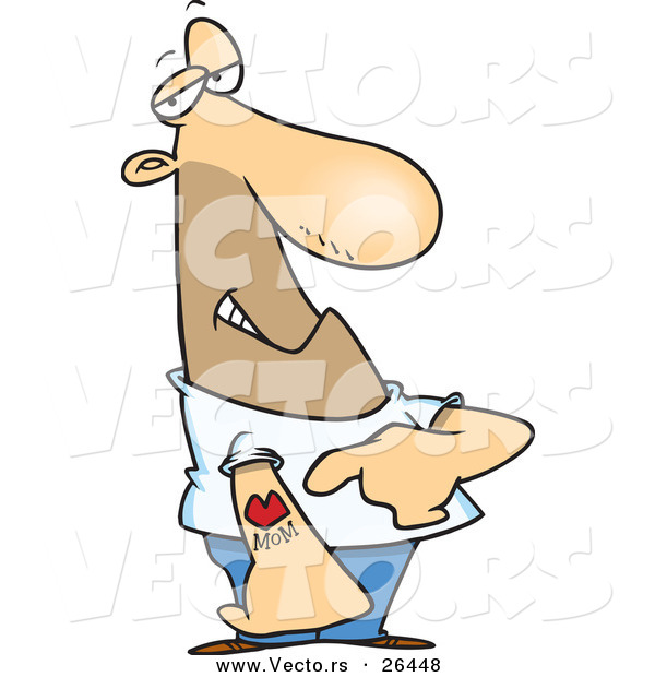 Vector of a Strong Cartoon Man Pointing at His Mom Arm Tattoo