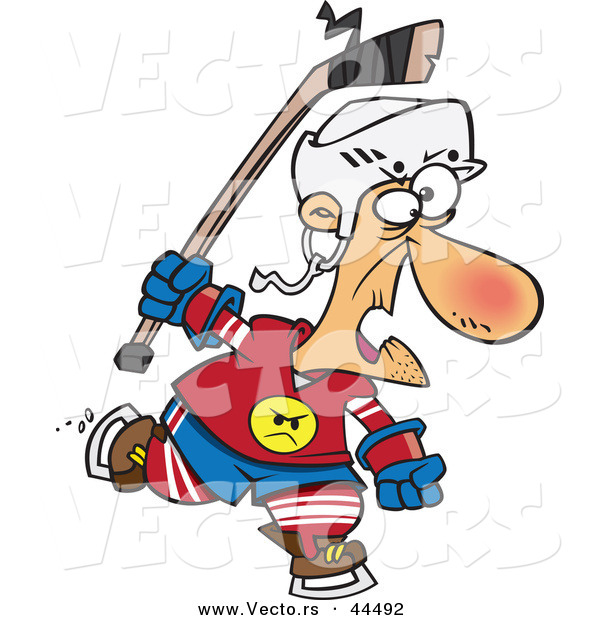 Vector of a Strong Old Cartoon Hockey Player Charging Forward on Ice