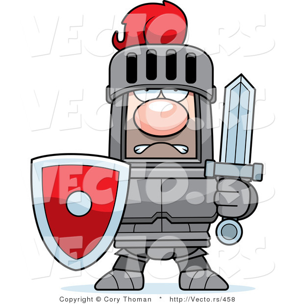 Vector of a Strong Red Armored Knight with Shield and Sword