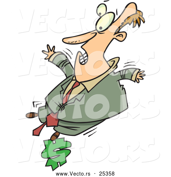 Vector of a Struggling Cartoon Businessman Trying to Balanace on Money