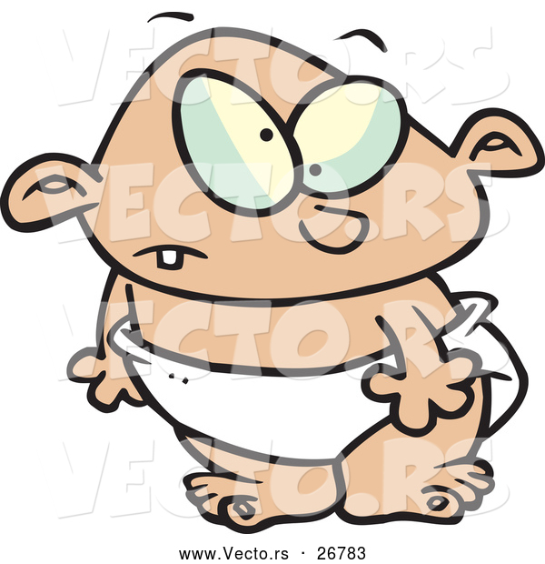 Vector of a Struggling Cartoon White Baby Toddler Boy Trying to Stay Standing on His Feet