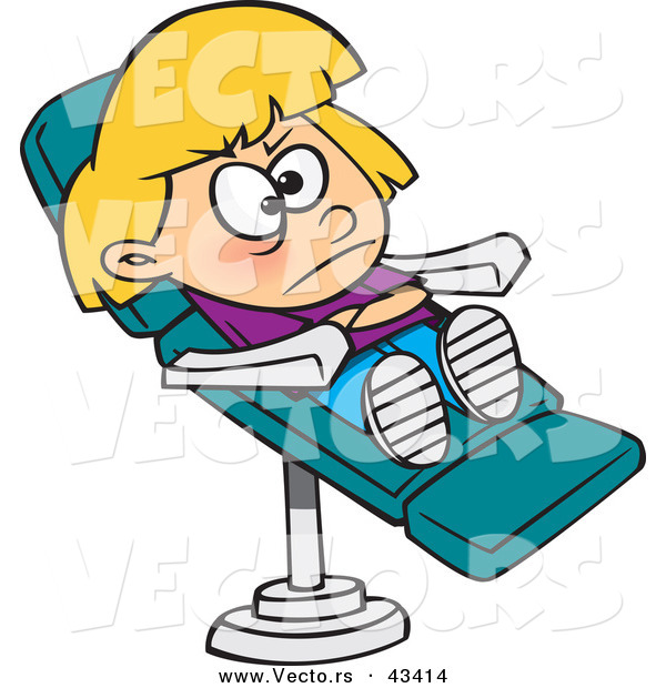 Vector of a Stubborn Cartoon Girl Sitting in a Dentist Chair