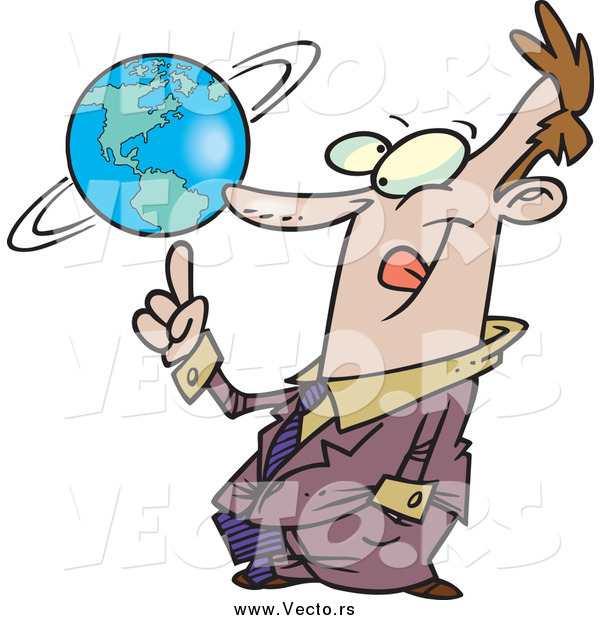 Vector of a Successful White Business Man Spinning the World Globe on His Finger