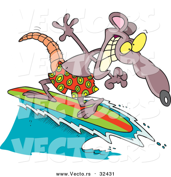 Vector of a Surfing Rat with a Grin - Cartoon Character Style