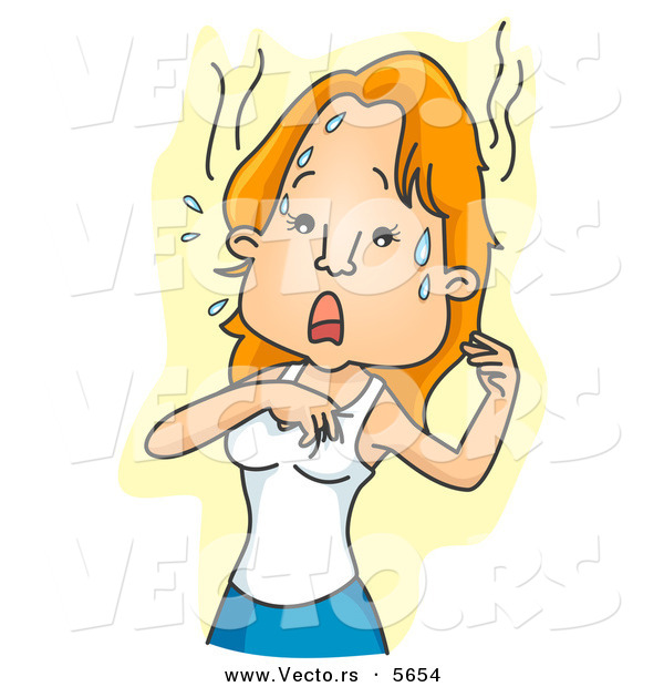 Vector of a Sweating Cartoon Woman Having a Hot Flash