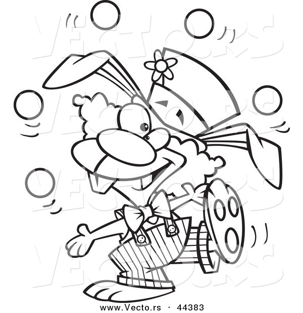 Vector of a Talented Cartoon Bunny Clown Juggling - Coloring Page Outline