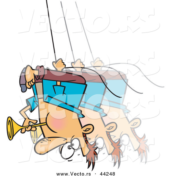 Vector of a Talented Cartoon Man Swinging Upside down and Blowing a Horn