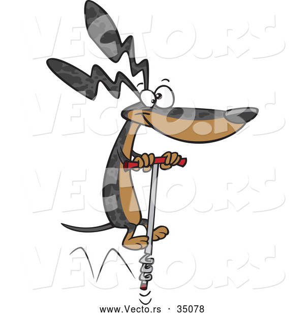 Vector of a Talented Cartoon Wiener Dog Jumping with a Pogo Stick