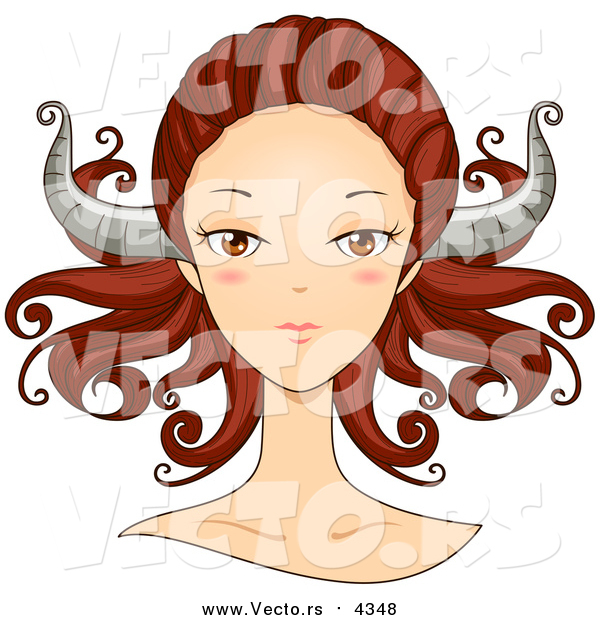 Vector of a Taurus Woman's Face with Horns on Her Head